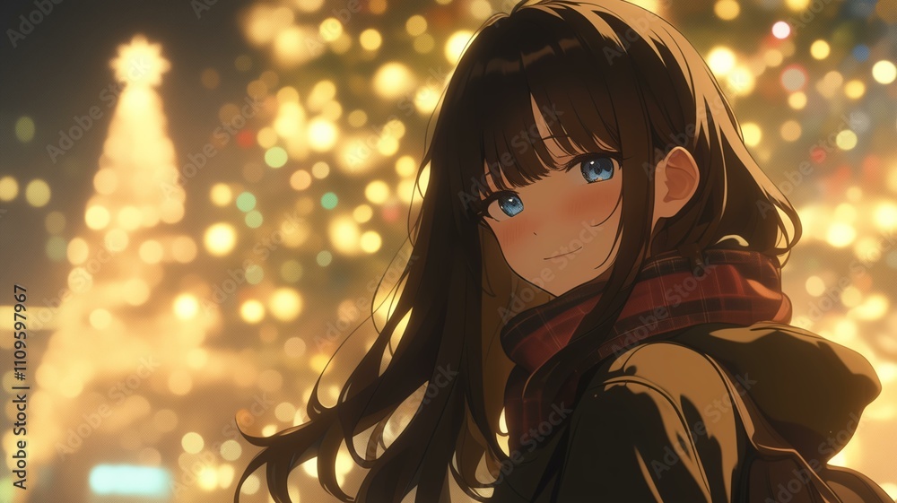 クリスマスデートを楽しむアニメ調の日本人美少女 クリスマスデートを楽しむアニメ調の日本人美少女
