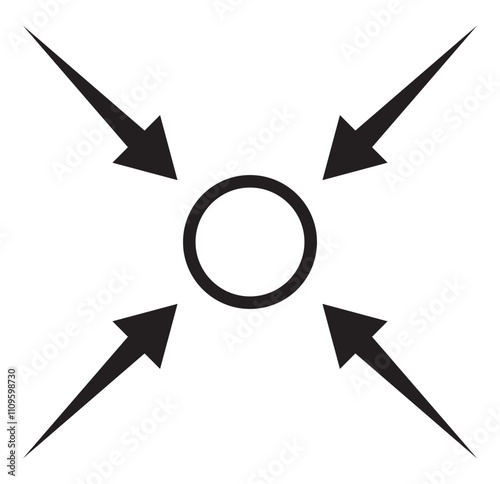 Arrow and point symbolising Concentration icon. Concentration icon, vector. Set of compact icons. Meeting point icons collection. small compress size symbol. assembly place sign - Stock vector