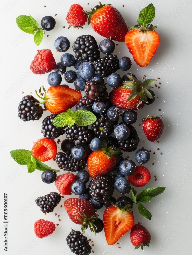 Obraz premium Fresh berries arranged for a minimalist hedonistic display of wild colors and textures