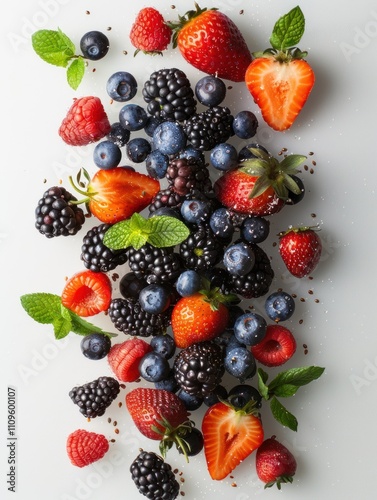 Fresh berries arranged for a minimalist hedonistic display of wild colors and textures photo