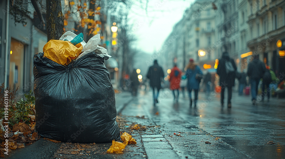 Fototapeta premium Trash Bag on the Street