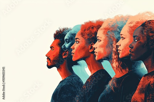 Side view of group of people taken in a row 