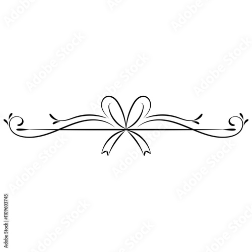 Minimal Bow Ribbon decorative divider line art. Flourish text separator in classic and luxury style