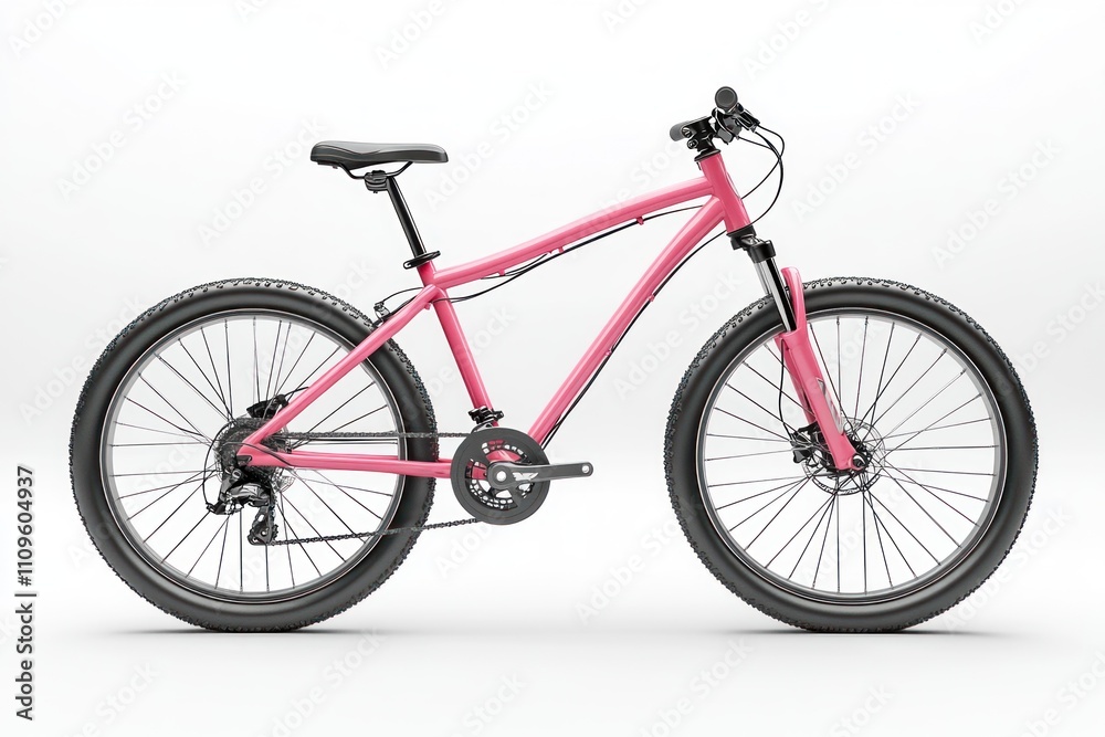 Obraz premium Pink mountain bike isolated on white background.