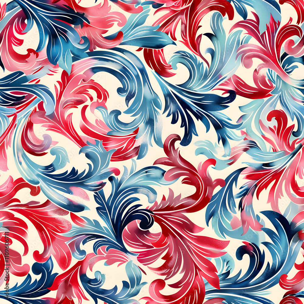 Red and Blue Floral Damask Seamless Pattern Red and Blue Floral Damask Seamless Pattern