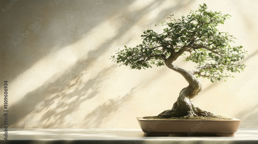 A bonsai tree with finely textured leaves and a shape that is perfectly balanced in the room background wallpaper AI generated image A bonsai tree with finely textured leaves and a shape that is perfectly balanced in the room background wallpaper AI generated image