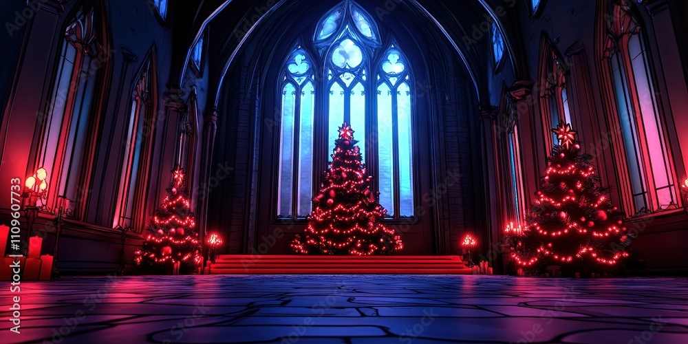 Obraz premium 2D animation gothic living room, christmas decorations,