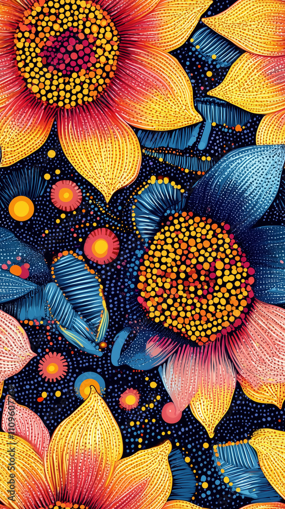 Flower Motifs with Dot Pattern Textures, repetitive pattern Flower Motifs with Dot Pattern Textures, repetitive pattern