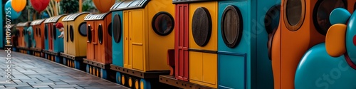 Colorful children's train cars in a playful setting, designed for fun and adventure.