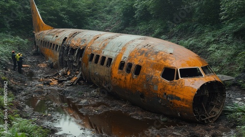 Wallpaper Mural The rusted remains of a once-bright airplane lie hidden in dense foliage, evoking memories of lost travels Torontodigital.ca