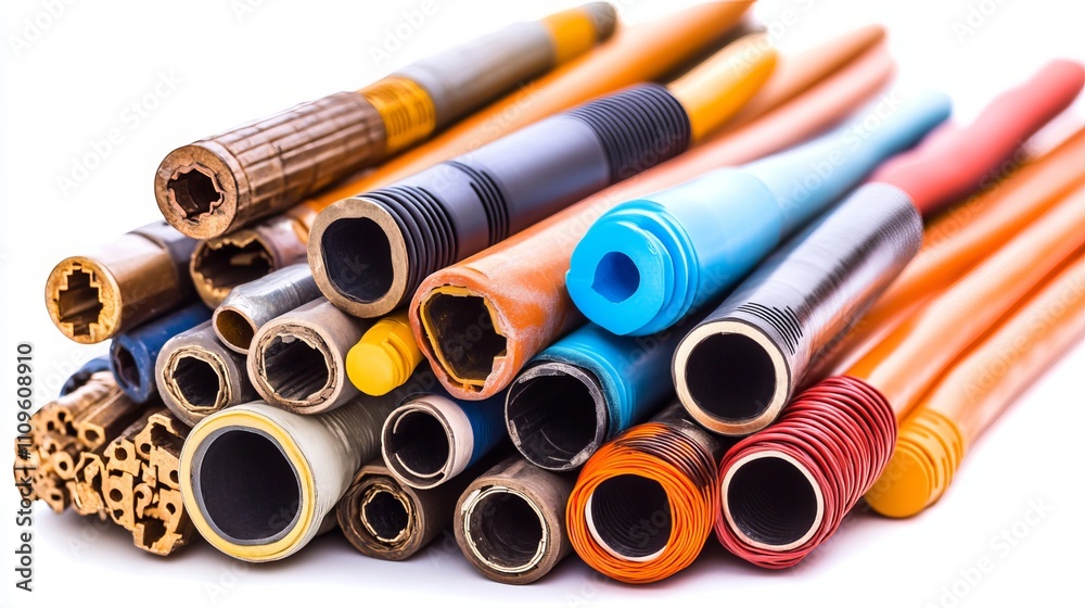 Fototapeta premium Assortment of colored electrical cables isolated on a white background. 