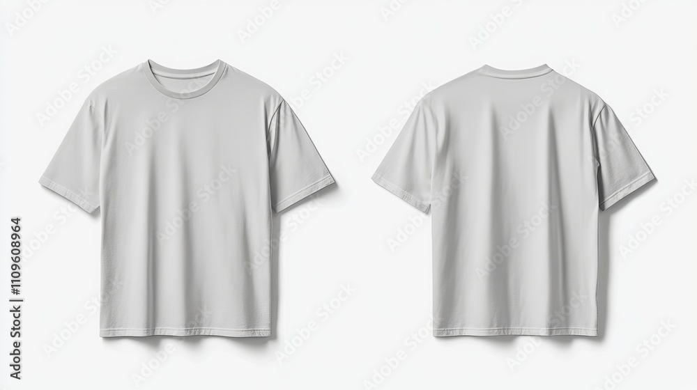 Blank short sleeve t-shirt mockup template in gray, front and back view isolated on a white background. Perfect for showcasing your custom designs or patterns. Blank short sleeve t-shirt mockup template in gray, front and back view isolated on a white background. Perfect for showcasing your custom designs or patterns.
