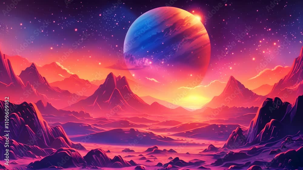 Planet Landscape with Starry Sky Planet Landscape with Starry Sky