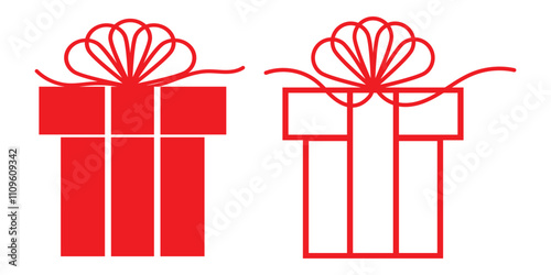 Gift box icons in Trendy Flat style. Gift boxes with ribbon icons Set. Gift box flat line silhouette set.