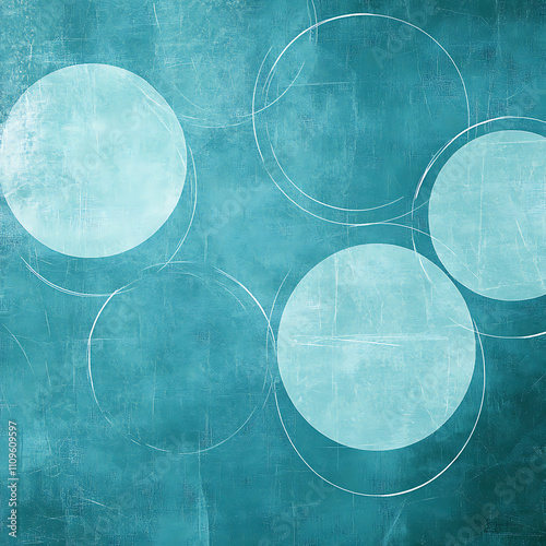 abstract background in blue green color with grunge texture and geometric circle pattern design, pastel blue modern graphic art, Generative Ai
