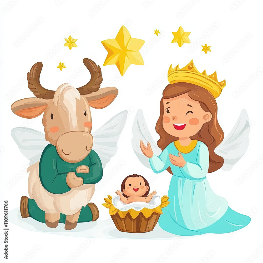 Naklejka premium Christmas Nativity Silhouette Illustration Isolated On White Background
