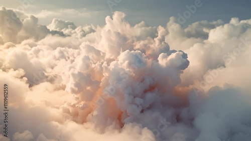 Large storm cloudscape with bright white and pink clouds