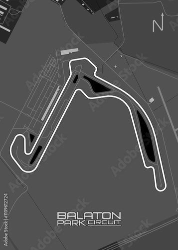 The image depicts a detailed map of the Balaton Park Circuit, a race track located in Hungary.