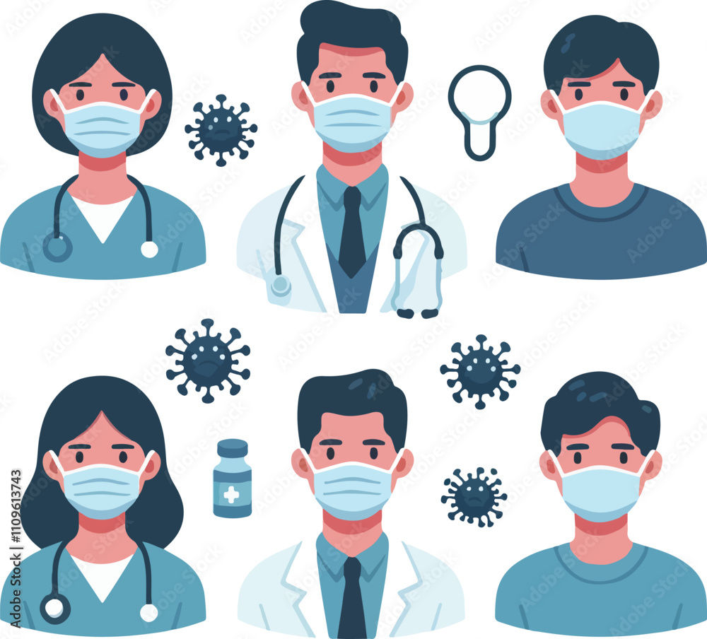 People with medical face mask coronavirus vector image icon on a white background People with medical face mask coronavirus vector image icon on a white background