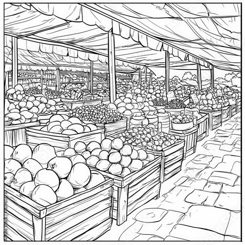 A bustling farmers' market ...