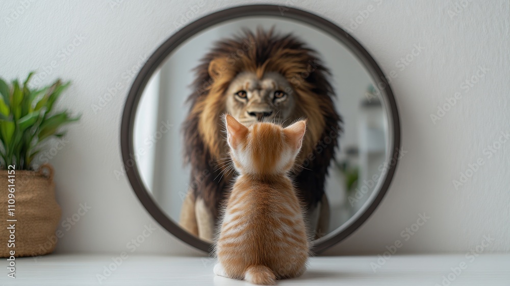 custom made wallpaper toronto digitalKitten gazes at lion reflection in a charming moment of imagination and curiosity