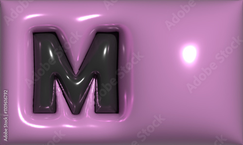 3D Neon Letter M Sign with Glowing Lights, Pink and Purple Design for New Year Celebration, Love and Holiday Concept