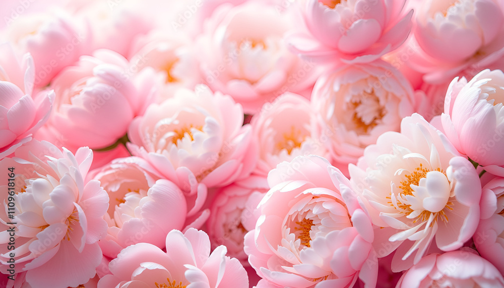 Soft focus pink peonies in full bloom, romantic floral macro photography Soft focus pink peonies in full bloom, romantic floral macro photography