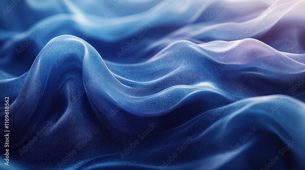 Waves of serene blue fabric ripple gently in soft light creating a calming ambiance Waves of serene blue fabric ripple gently in soft light creating a calming ambiance