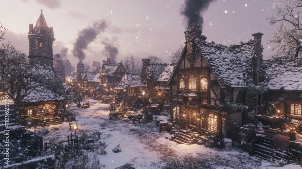 A Quaint Medieval Village Covered in Snow A Quaint Medieval Village Covered in Snow