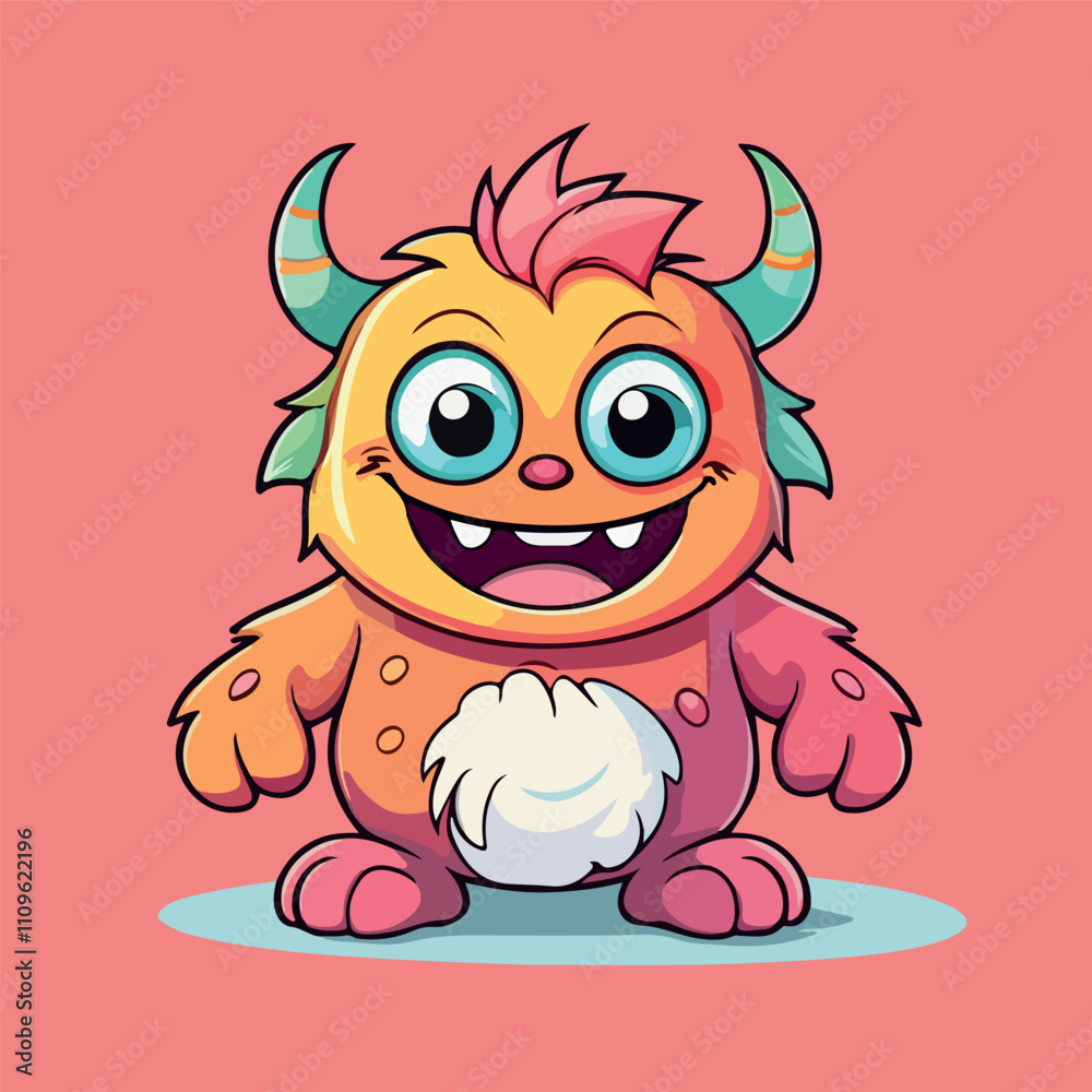 Naklejka premium Cute Happy Monster Cartoon Character Illustration