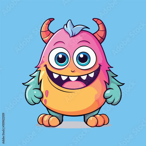 Cute Orange Monster Cartoon Illustration Happy Friendly Furry Creature
