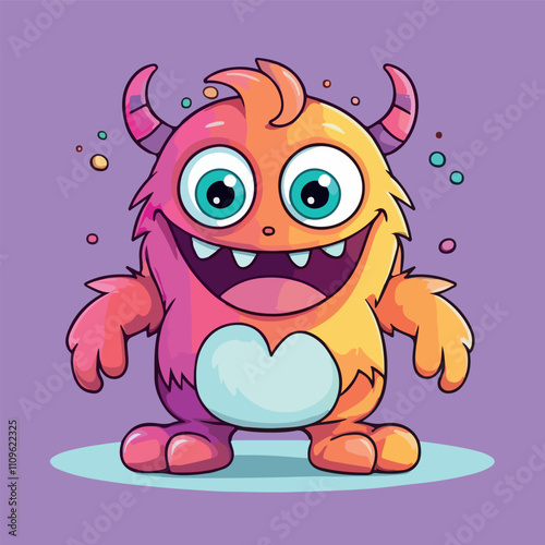 Cute Cartoon Monster Happy Friendly Furry Creature Kids Illustration