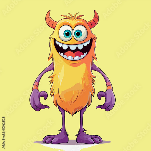 Cheerful Yellow Monster Cartoon Character Illustration
