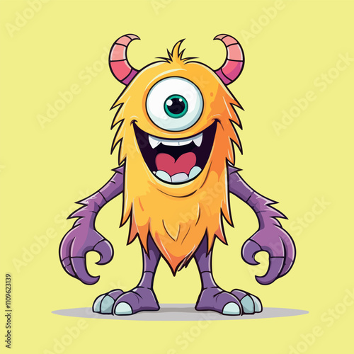 Happy Fuzzy Monster Cartoon Illustration Mascot Design