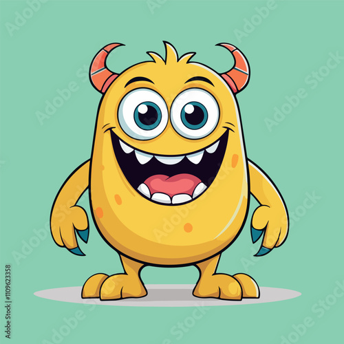 Happy One Eyed Fuzzy Monster Cartoon Illustration