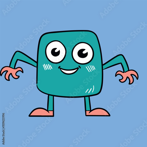Happy Square Robot Cartoon Character Friendly AI Kids Illustration