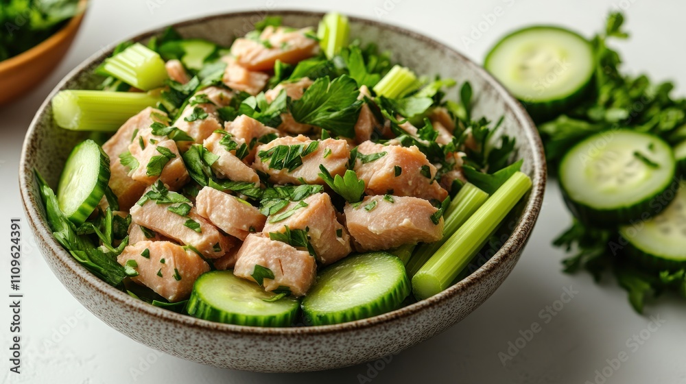 Fresh salmon salad with crisp vegetables creating a vibrant and healthy dish