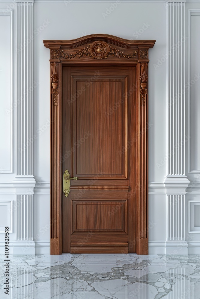 Close-up of elegant wooden door in contemporary interior design Close-up of elegant wooden door in contemporary interior design