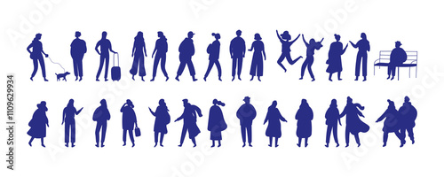 Vector people stylized silhouette bundle isolated on white background.