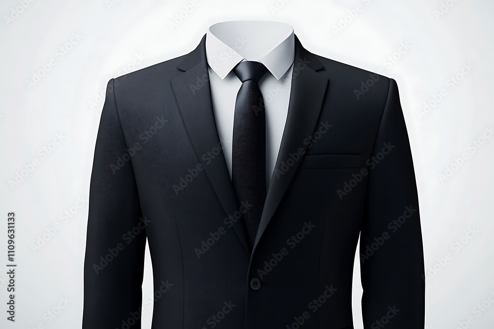 Sleek and modern black business suit illustration on a pristine white background, full ultra HD, 32k resolution Sleek and modern black business suit illustration on a pristine white background, full ultra HD, 32k resolution