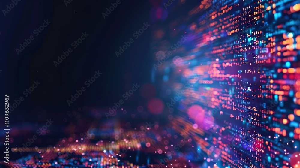 Fototapeta premium Abstract background of binary software programming code. A colorful, computer screen with a lot of numbers and letters.