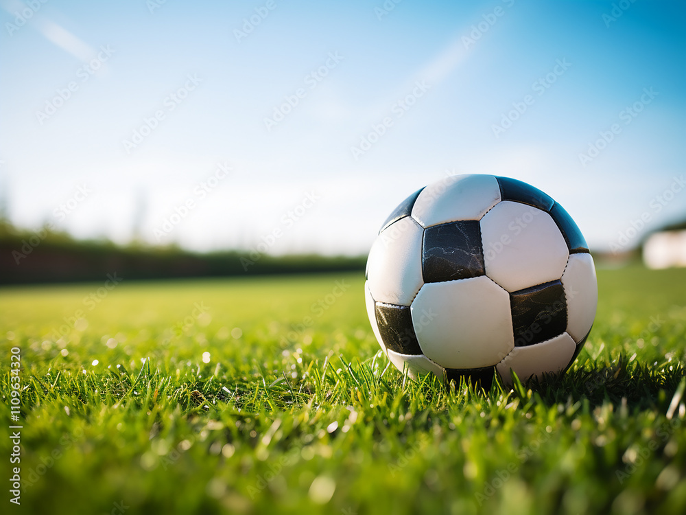 Fototapeta premium Soccer ball positioned on the corner line against a green field