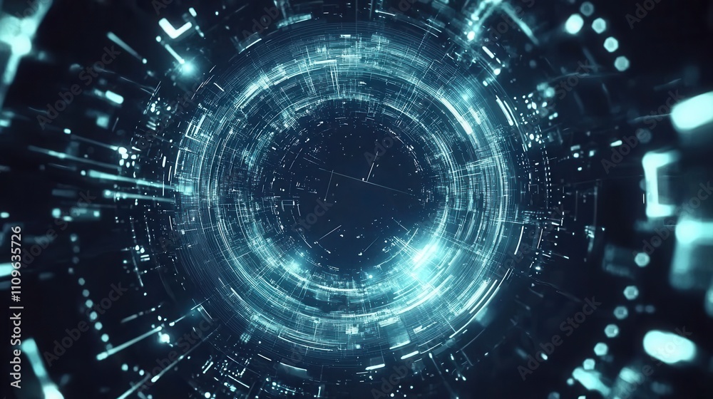 Fractal Technology Space Backdrop with Symmetrical Pattern and Light Elements Fractal Technology Space Backdrop with Symmetrical Pattern and Light Elements