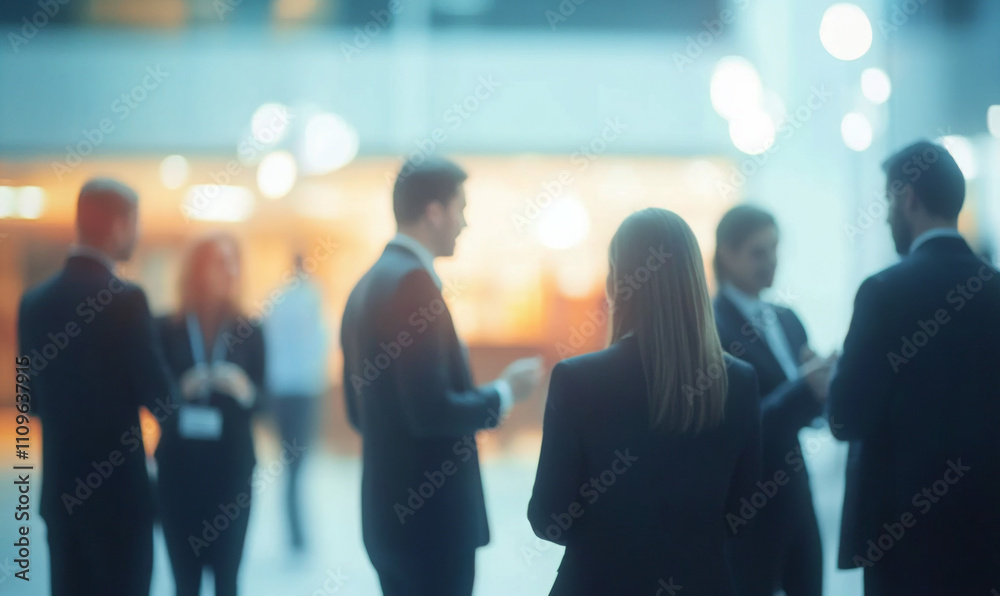 A blurred networking event with business professionals in formal attire, gathered in a modern office or event space, engaging in conversation
A blurred networking event with business professionals in formal attire, gathered in a modern office or event space, engaging in conversation