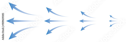 Air flow directions. Blue Icons with arrows. Vector illustration. 