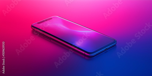 A minimalist abstract background featuring a smartphone with an indigo and pink gradient display