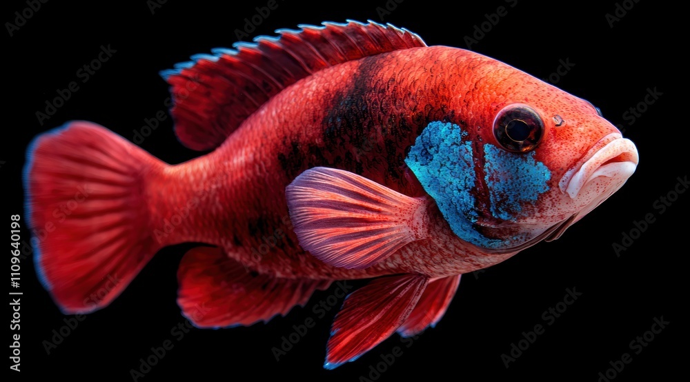 Vibrant red tropical fish with striking blue accents Vibrant red tropical fish with striking blue accents