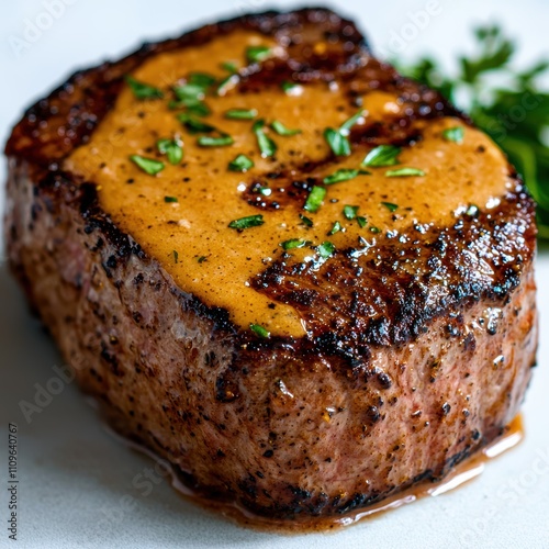 Juicy grilled steak with spicy orange glaze photo