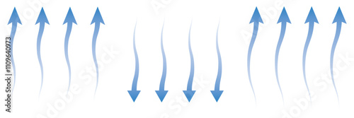 Air flow set. Blue arrows showing air. Vector illustration.