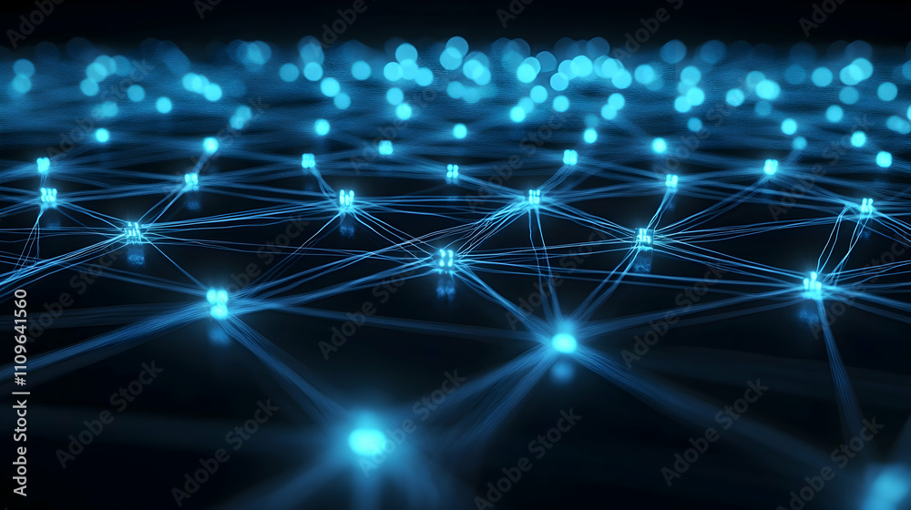 A glowing digital network with interconnected blue nodes, symbolizing advanced connectivity and technology. A glowing digital network with interconnected blue nodes, symbolizing advanced connectivity and technology.